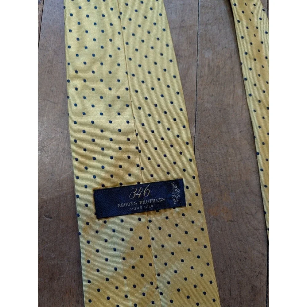 Brooks Brothers 346 Silk Tie Repp Yellow Navy Spotted Dot Necktie Business Suit